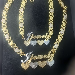Collana Hip Hop <span class=keywords><strong>con</strong></span> Lettere Personalizzate, Collana a Doppio Strato <span class=keywords><strong>con</strong></span> Targhetta <span class=keywords><strong>Nome</strong></span> Personalizzata e Catena <span class=keywords><strong>con</strong></span> Diamanti xoxo - Product Image 1