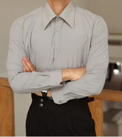Haut de gamme Vintage affaires chemise formelle Style italien printemps Gentleman col Empire chemise ajustée avec sténopé tenue décontractée