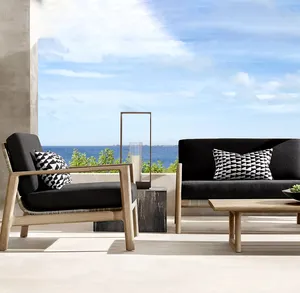 Set sofa taman rotan kayu jati modern furnitur luar ruangan