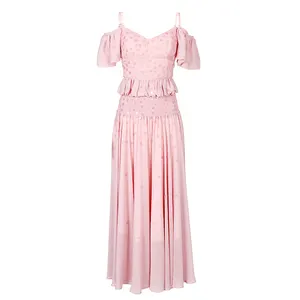 Bridesmaid Dress Clothing Off Shoulder Adjustable Shoulder Strap Ankle Length Chiffon Beading Sexy Night Dress for Women