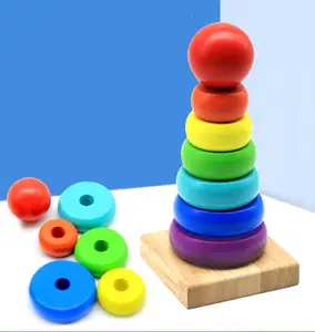 Montessori Regenboog Stapelaar Houten Vroeg Educatief Speelgoed De Ronde Toren Kleur Ring Stapelen Kinderen Speelgoed