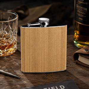 Flacon à whisky carré en acier inoxydable 6 oz avec logo personnalisé, revêtement imitation bois, bouteille portable en métal pour liqueur, cadeau d'affaires - Product Image 2