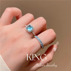 Anillo de Plata de Ley S925 con Baño de Oro, Diseño Geométrico, Color Azul Aguamarina, Joyería de Moda para Mujer, Sugar Tower - Product Image 4