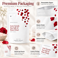 Sachet Doypack PE imprimé personnalisé, faible MOQ, refermable, impression numérique, finition mate, pour sel de bain, gommage corporel et soins personnels