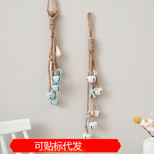 Décoration murale artisanale en corde de chanvre Ocean Breeze avec cloche et étoile de mer, forme irrégulière, pour salon - Product Image 4
