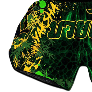 Pantalones Cortos de Muay Thai, Pantalones de Boxeo de Satén, Estampado Gráfico por Sublimación, Letras Impresas, Pantalones Cortos de Kickboxing y Artes Marciales, Venta al Por Mayor OEM - Product Image 4