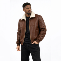 Blouson aviateur en cuir véritable marron pour homme avec col en fourrure sherpa crème - Style classique d'hiver, blouson aviateur B3