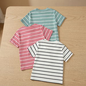 Lot de 3 T-shirts décontractés pour filles Ruixing, à manches courtes, col rond, imprimé uni, ourlet à franges, en polyester, Printemps/Été - Product Image 3