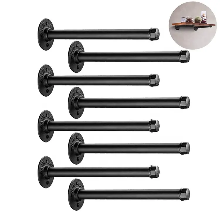 8 Inch 10 Inch 12 Inch 6 Pack Floating Black Galvanized Iron Rod Shelf Brackets Equation Pipe Wall Decor Clothes Hangers Holders