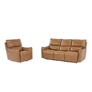 مجموعة كراسي جلد أريكة كرسي كهربائي مقطعية غرفة المعيشة تان جلد طبيعي - Product Image 2