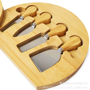 Bamboo <b>Cheese</b> Board With <b>Knife</b> <b>Set</b> 4 Piece Serving Tray For Hotel Coffee Tea Housewarming Gift Picnic Use - Product Image 1