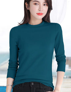 T-shirt amincissant à manches longues et col rond pour femme, 210 GSM, 95 % coton, 5 % élasthanne - Product Image 5