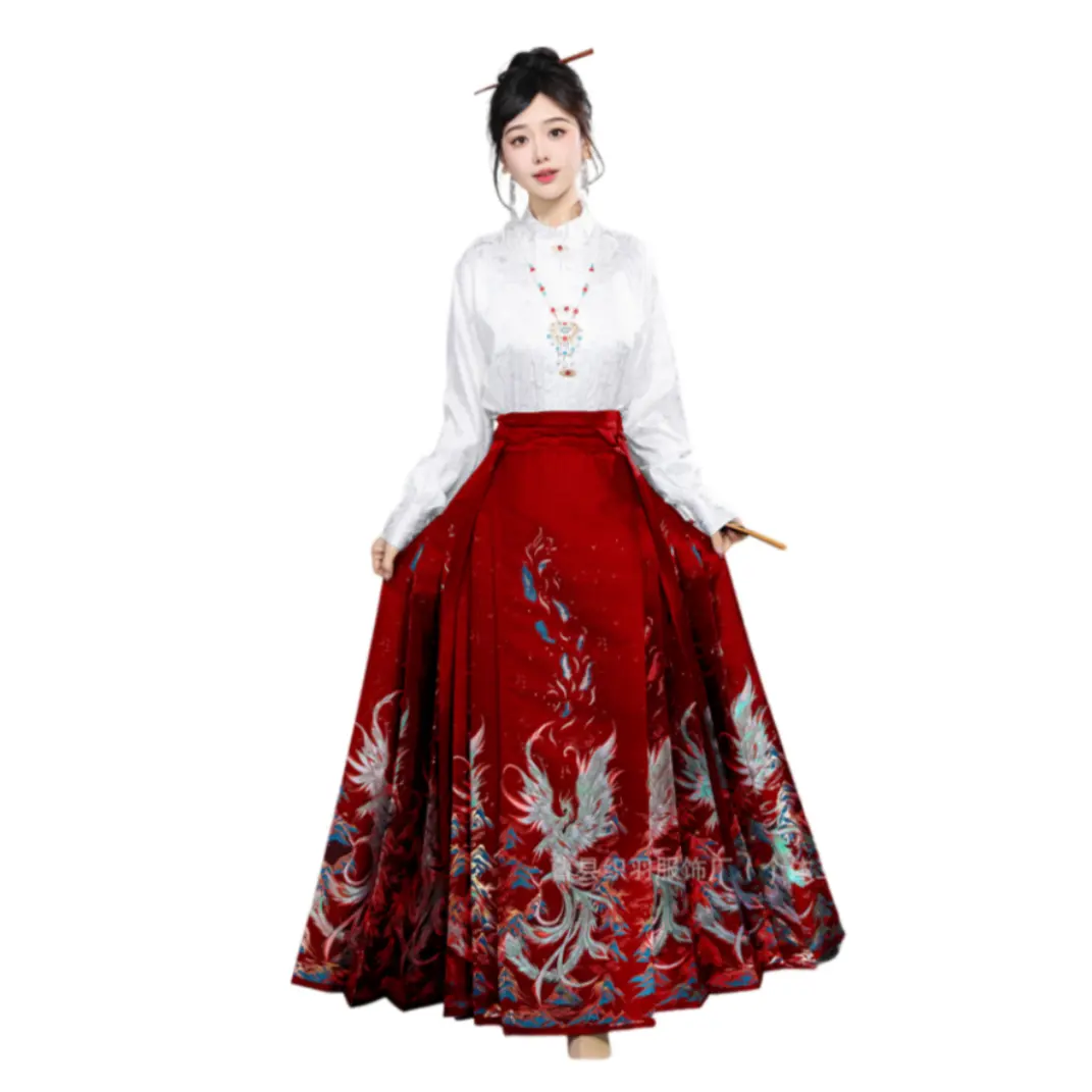 Hot Bán Phụ Nữ May Mắn Màu Xanh Phoenix Ming Hệ Thống Dệt Vàng Trang Điểm Hoa Mới Trung Quốc Phong Cách Hanfu Ngựa Mặt Váy Cho Cô Gái