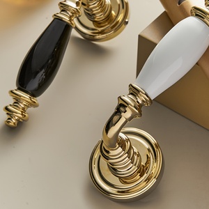 Maniglia per Porta in Lega di Zinco Stile Europeo con Finitura in Ceramica, Maniglia Moderna Separata per <span class=keywords><strong>Porte</strong></span> <span class=keywords><strong>Interne</strong></span> in Legno da 35-45mm - Product Image 1