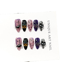 Faux Ongles d'Halloween en Gros à Coller, 3D Araignée Citrouille Fantôme Strass Violet Noir Rose, Réutilisables, Faits Main