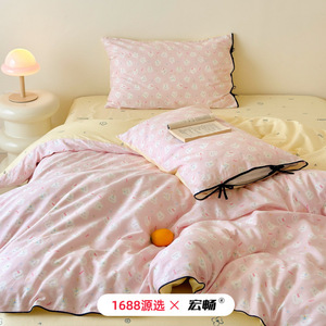 Juego de Ropa de Cama de Cuatro Piezas Estilo Princesa Francesa, 100% Algodón Estampado, con Detalles de Lazo de Cuerda - Product Image 2