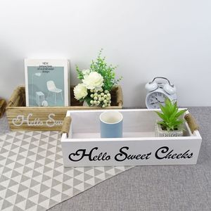 Boîte de rangement rectangulaire en bois blanc sans couvercle pour l'organisation du comptoir de cuisine avec support pour plantes succulentes - Product Image 3