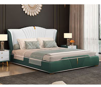 Lit double moderne et minimaliste en bois massif - Cadre de lit king size en cuir durable avec rangement - Ensemble de meubles de chambre à coucher