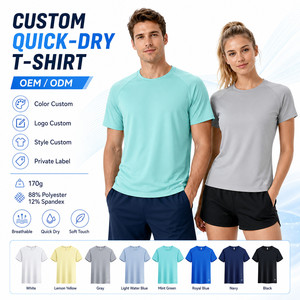 T-shirt personnalisé à séchage rapide 170g 88% polyester 12% élasthanne col rond manches courtes couleur unie vêtements de sport décontractés pour hommes - Product Image 1