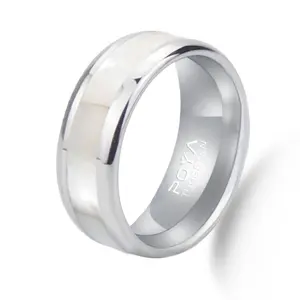 波雅银钨白鲍鱼壳镶嵌戒指8毫米圆顶边缘男女结婚戒指