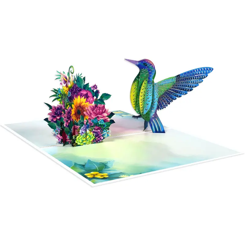 アマゾンのホット販売ハチドリグリーティングカード手作り紙彫刻ギフト誕生日ポップアップカード
