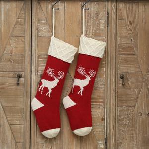 Chaussettes de Noël en gros, grandes chaussettes tricotées de 18 pouces, rouges/vertes, avec rennes et flocons de neige, décorations de Noël pour les fêtes de famille - Product Image 2