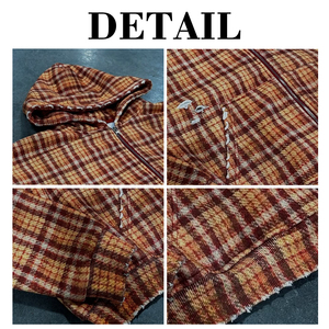 Manufacturer Custom Streetwear Plaid Flannel Boxy Hoodie Oversized Reversible Stone Faded Zipper Distressed Hoodie for Men - Product Image 6