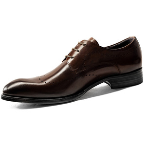 Zapatos Oxford de Vestir con Punta en Pico, de Cuero Genuino Marrón, con Cordones, Estilo Profesional, para Todas las Temporadas, Suela de Goma, Envío Directo - Product Image 1