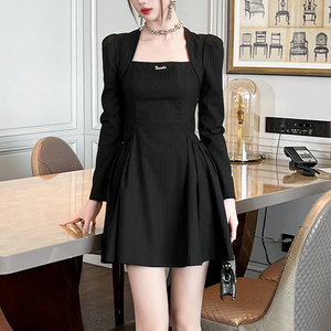 ZYHT 21523 la nuova moda una linea nera a <span class=keywords><strong>maniche</strong></span> <span class=keywords><strong>lunghe</strong></span> abbigliamento a righe Mini abiti invernali coreani per le donne - Product Image 2