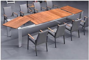 Muebles de patio, madera de teca, 8 plazas, comedor grande, mesa extensible, Hotel, restaurante, jardín al aire libre, juego de mesa de cena, 8 sillas - Product Image 2