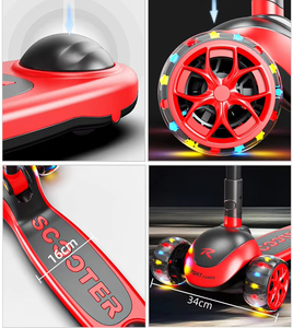 Tricycle à trois roues pour enfants en alliage d'aluminium, trottinette à pousser, roues à LED clignotantes, pliable, hauteur réglable pour les tout-petits, extérieur - Product Image 4