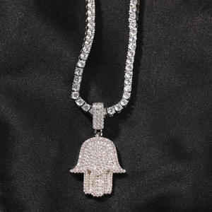 Joyería turca de alta calidad para mujer, colgante de mano de Hamsa, amuleto de la suerte, Micro pavé CZ, Collar chapado en plata, cadena de eslabones cubanos - Product Image 2