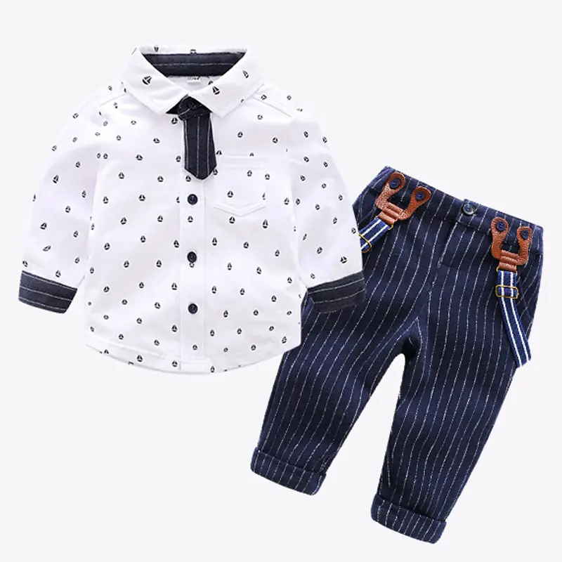 Spring Autumn Baby Boys Clothes Set Tie Shirts Striped Suspender Pants 2PCS Set Newborn Boy Gentleman Suit Clothing Outfits