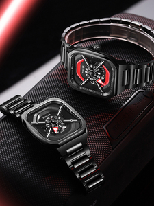 Men's Sapphire Glass Mechanical <strong>Black</strong> Samurai Skeleton Dial square Men <strong>Watch</strong> - Product Image 3