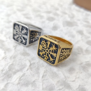 Anillo de hombre nórdico vikingo chapado en oro rosa de acero inoxidable con brújula, runa noruega, árbol de la vida y lobo, joyería al por mayor MRD011 - Product Image 4