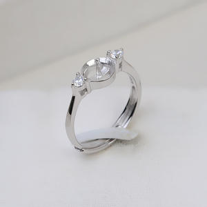 แหวนเงินแท้ S925 แบบเปิดสำหรับผู้หญิง ปรับขนาดได้ 8-9 มม. สำหรับใส่ไข่มุก DIY พร้อมถาดเปล่า อุปกรณ์ทำเครื่องประดับ 156 - Product Image 2