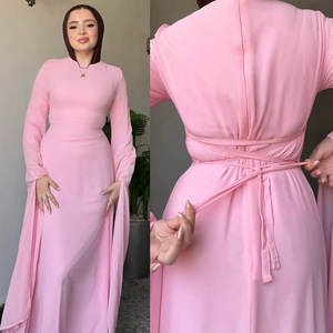 Elegant Muslim Woman Abaya Maxi <b>Dress</b> Solid Color <b>Long</b> Sleeve A-Line Maxi Gown <b>for</b> <b>Eid</b> Party Wedding - Product Image 3