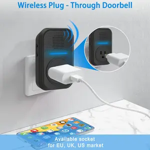 Doorbell Wireless Plug Through Doorbell With Additional Socket With Kinetic Battery Free Bell Push Button No Need Battery