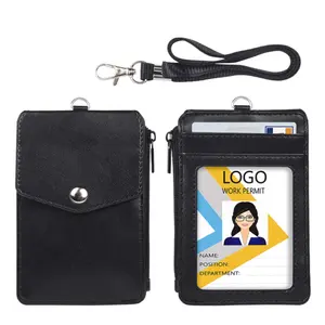 Leather Employee Badge Holder Premium Leather ID Holder for Office School ID Credit Cards Driver Licence Card
