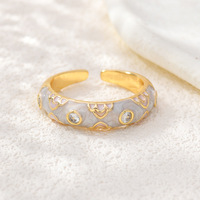 JS15 Vintage Candy Kleur Emaille Hart Open Verstelbare Ringen Strass Inleg Verguld Stapelbare Vinger Sieraden voor Meisjes