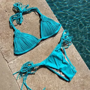 Costumi da bagno Bikini Sexy a maglia. Set Bikini brasiliano, <span class=keywords><strong>costume</strong></span> da bagno a due pezzi senza schienale da <span class=keywords><strong>donna</strong></span> per l'estate. - Product Image 6