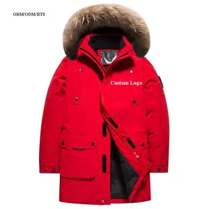 Men's Winter Parka Jacket With Hooded Fur Collar Thick Waterproof Mid-Long Goose Duck Down Customizable Down Coat