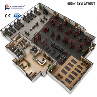 Équipement de gym commercial complet, directement de l'usine, pour club de fitness de 400 m², entraînement musculaire et cardio.