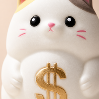 Jouet Squishy Chat Porte-Bonheur Blanc avec Symbole Dollar Doré, Figurine Mignonne, Cadeau pour Enfants et Adultes, Article Sensoriel pour Présentation en Magasin