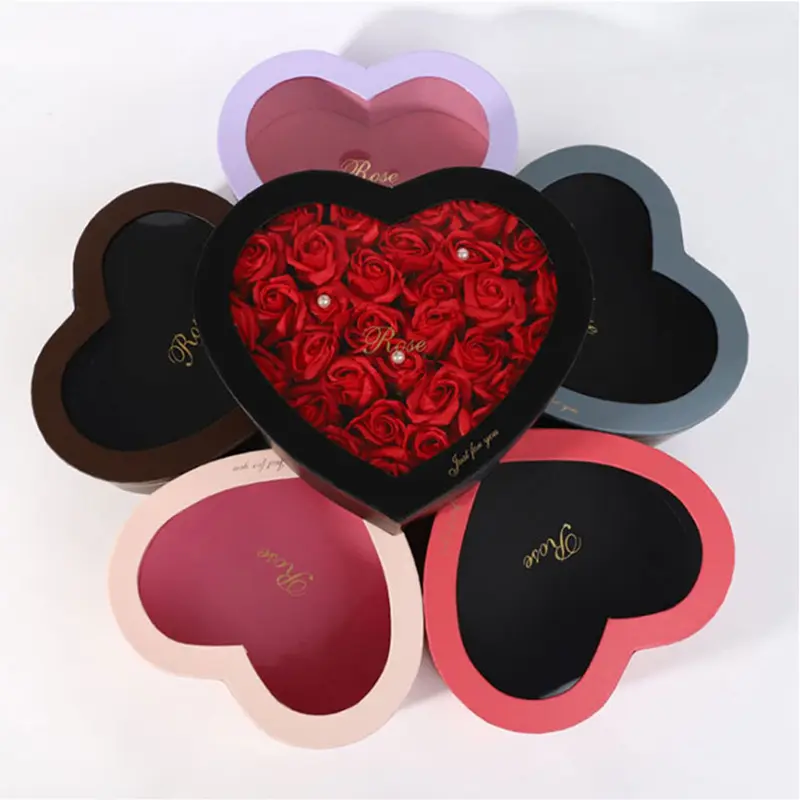 명확한 Pvc 창을 가진 꽃과 초콜렛 상자를 위한 Luxe 심장 꽃 서랍 판지 상자 선물 부속품