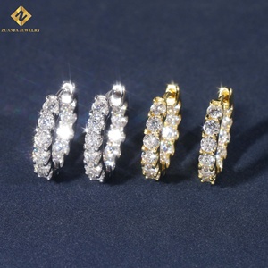 New Arrival Hip Hop Rapper Jewelry Fashion 3mm 18k Gold Plated 925 <b>Silver</b> VVS Moissanite <b>Hoop</b> Earrings - Product Image 1
