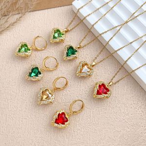 Set <span class=keywords><strong>Collana</strong></span> e Orecchini PFT in Acciaio Inossidabile Placcato Oro 18K con Zirconi Colorati a <span class=keywords><strong>Cuore</strong></span> Oceanico, Catena da Donna Versatile che non sbiadisce - Product Image 2