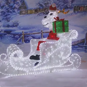 Phim hoạt hình Led Tuần Lộc 3D bức tượng Rudolph LED bức tượng 3D Deer Motif ánh sáng với xe trượt tuyết cho trung tâm mua sắm trang trí
