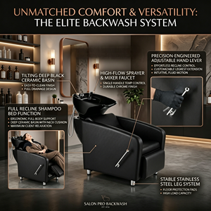 Chaise de lavage de cheveux noire avec repose-pieds, station de lavage professionnelle pour salon de coiffure, équipement durable pour les soins capillaires - Product Image 3