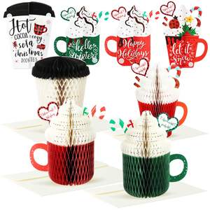 Tarjetas de Navidad de nido de abeja con forma de copa con sobres 3D Hot Cocoa Hello Winter Tarjetas de felicitación Decoración de Navidad - Product Image 4